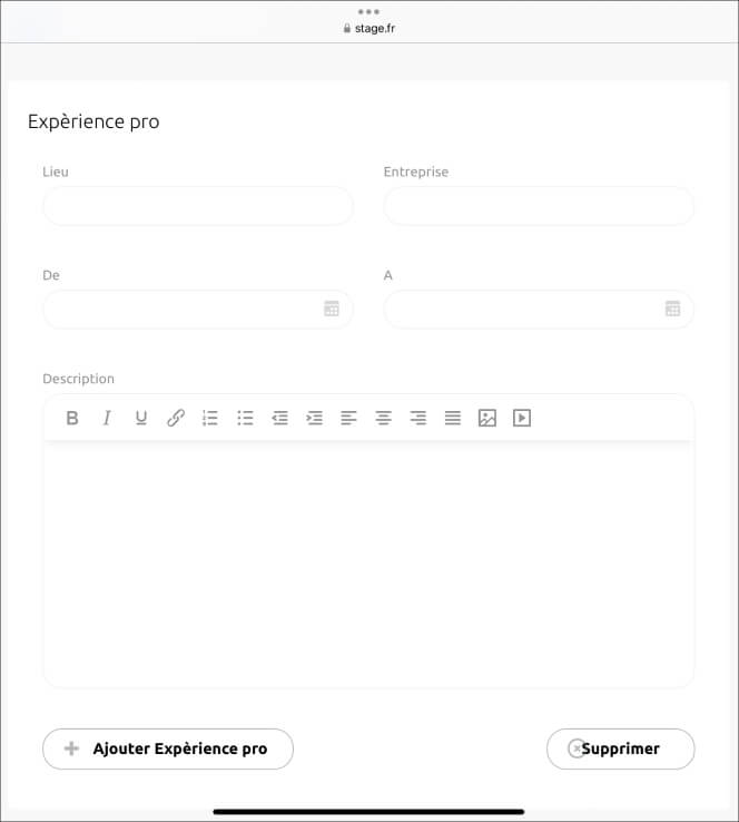 Capture d'écran du site internet stage.fr